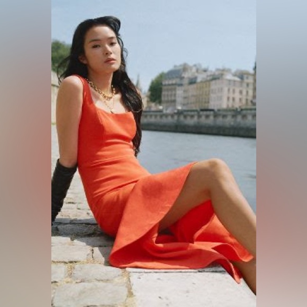 The Ariana Square-Neck Asymmetrical Ruffle-Hem Dress